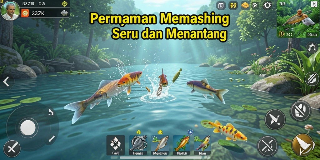 Tampilan gameplay 33ZK yang menampilkan aksi memancing seru.