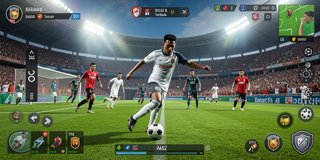 Tampilan gameplay seru dalam AA62 dengan aksi sepak bola yang intens.