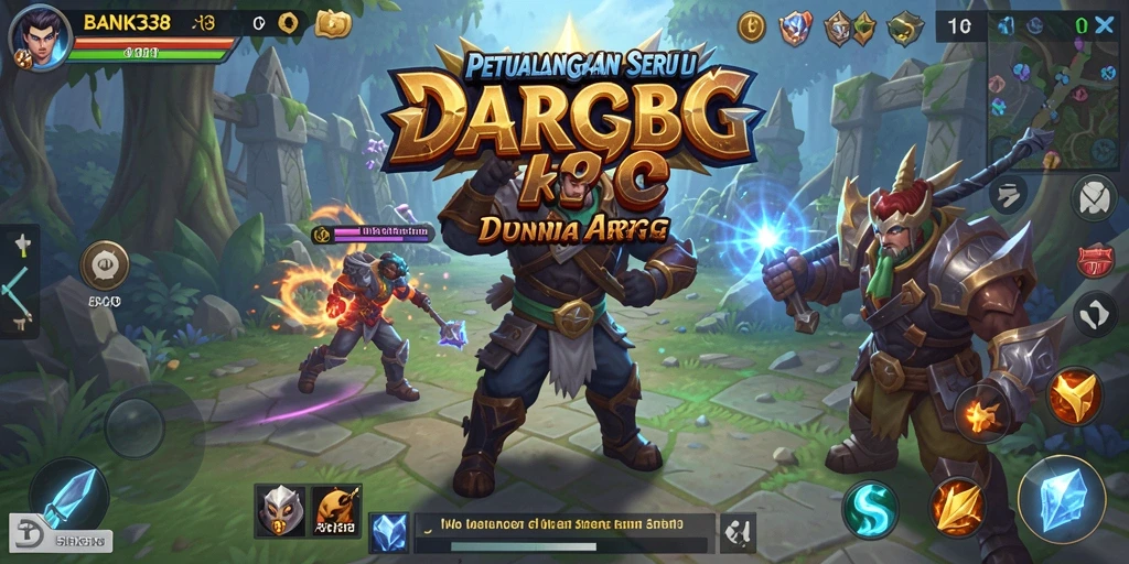 Screenshot utama BANK338 menampilkan pertarungan karakter dalam dunia ARPG.