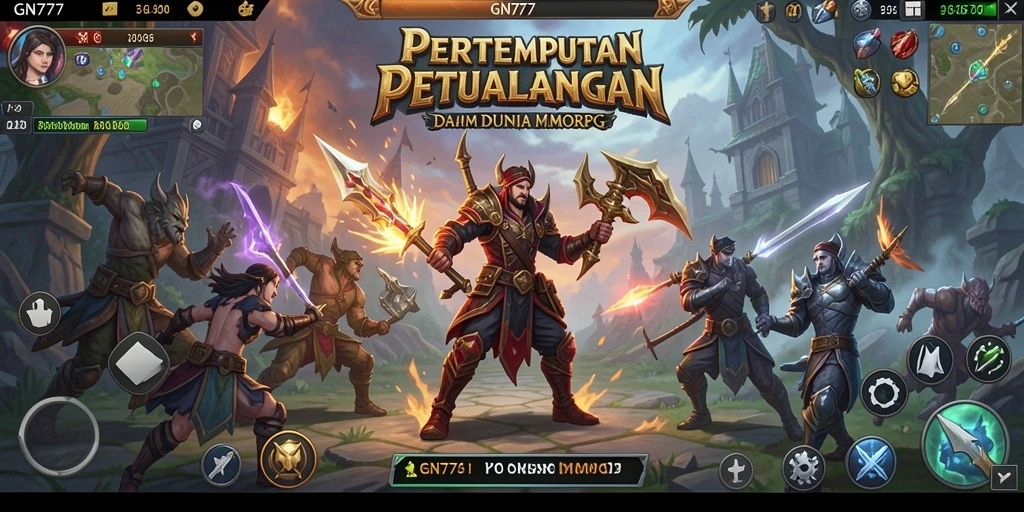 Screenshot gameplay GN777 yang menampilkan pertempuran epik dalam MMORPG.